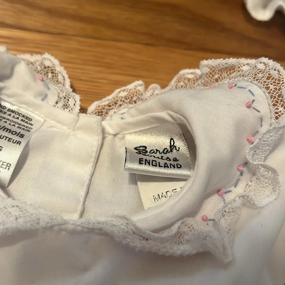 Baby Sarah Louise smocked White‎ Dress (6months), Pink butterfly Romper, and hat